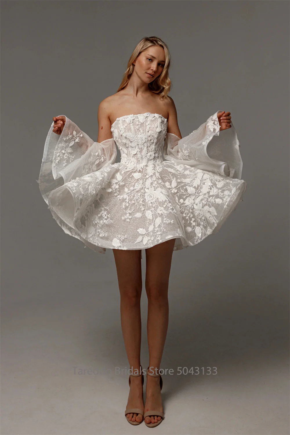 Customized Off Shoulder Two Pieces Wedding Dress Lace Applique Detachable Skirt 2in1 Style Versatile Design Bridal Dress