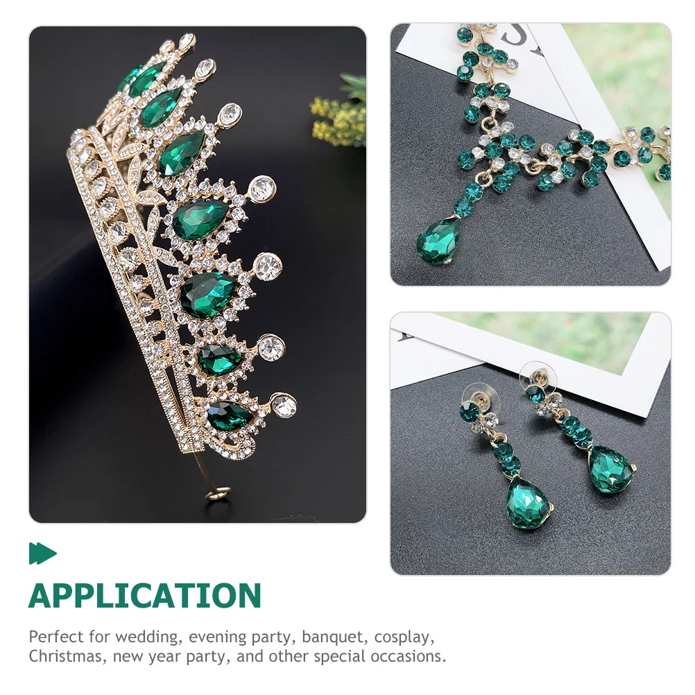 1Set Wedding Rhinestones Jewelry Crown Necklace Earrings Bridal Tiara Party Accessories for Bride Crowns for Women