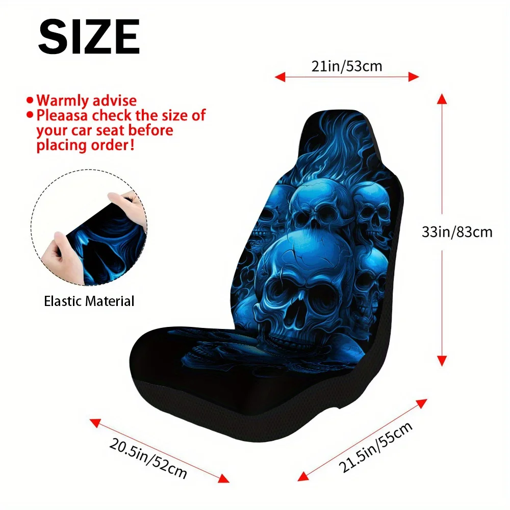 Set Of 2, Halloween-Themed Fiery Skulls Universal Car Covers Suitable For Most Vehicles – High-Quality, Fashionable, And Long-La