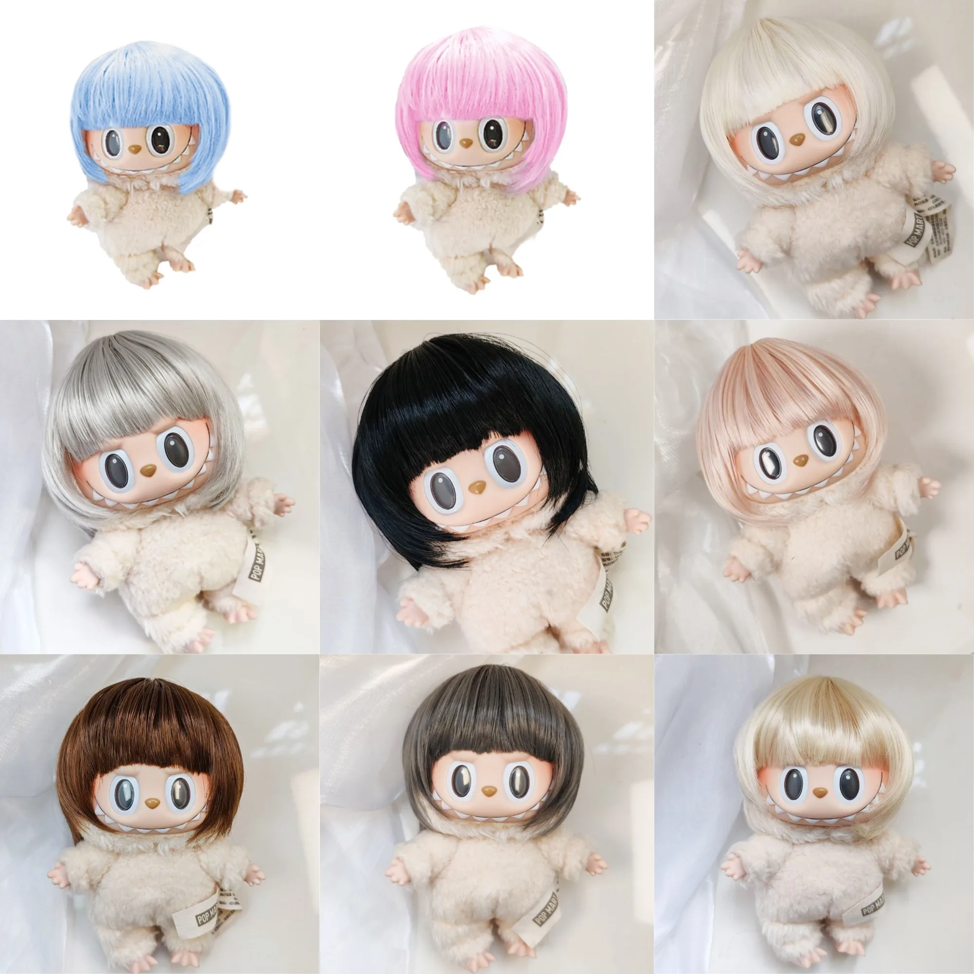 

9 Colors Wig for 17cm Labubu Vinyl Doll Gen1-3 Cute Ear-Length Bob Hair Short Bobcut Headwear for Labubu Doll Charms Accessories