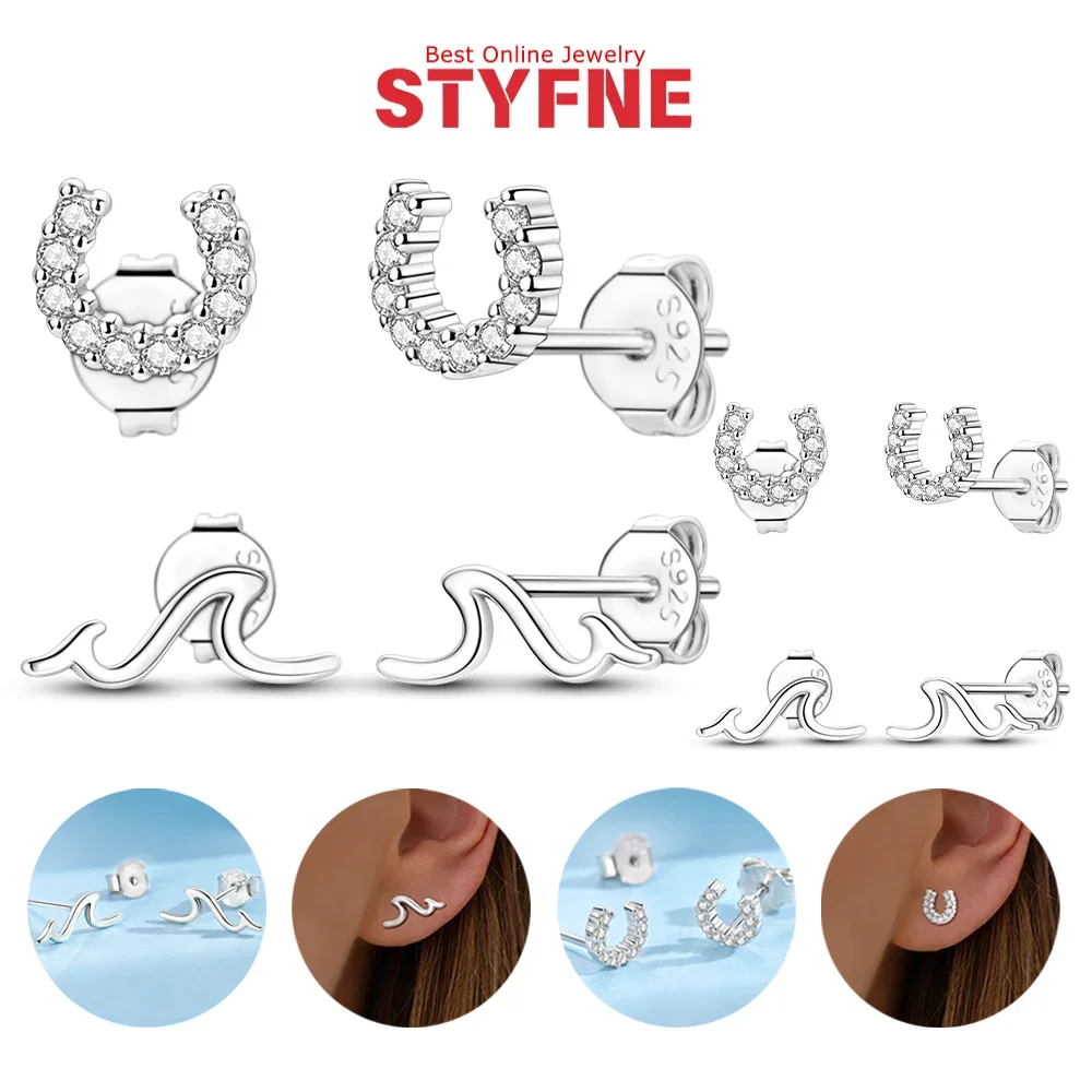 

Women Earrings 925 Silver Wave Stud Earrings Zircon Lucky Horseshoe Earrings for Lady Piercing Jewelry Accessories Fashion Gift