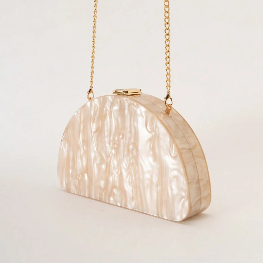 

Fashion Half Moon Women’s Glamorous Elegant Novelty Shell Shaped Clutch Solid Color Acrylic Long Chain Evening Bag Party Dinner