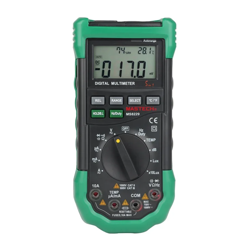 Mastech MS8229 Digital Multimeter Original  5 in1 Auto Range Multi-functional Lux Sound Level Temperature Humidity Tester Meter