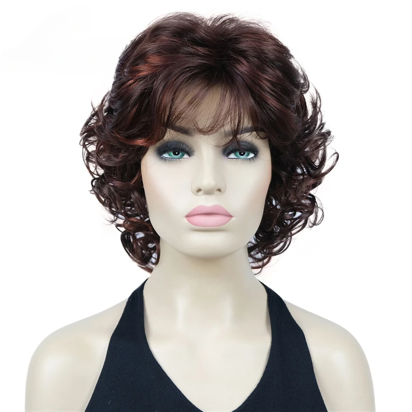 

Natural Look Short Curly Auburn Mix Full Synthetic Wig for women