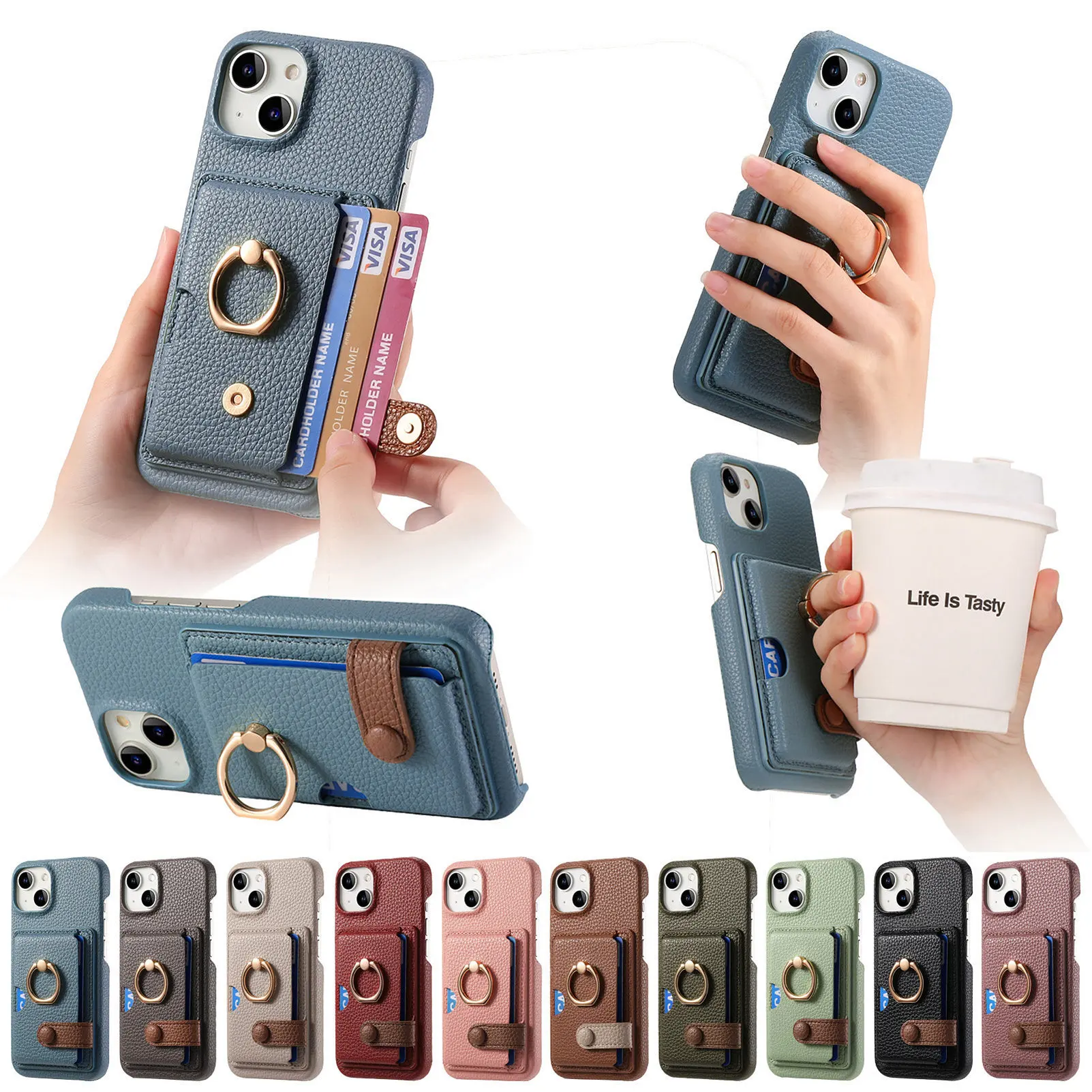Shockproof Phone Case for IPhone 17 Air 16E 16 15 Plus 14 13 12 Mini 11 Pro Max Ring PU Leather Cards Holder Wallet Cover