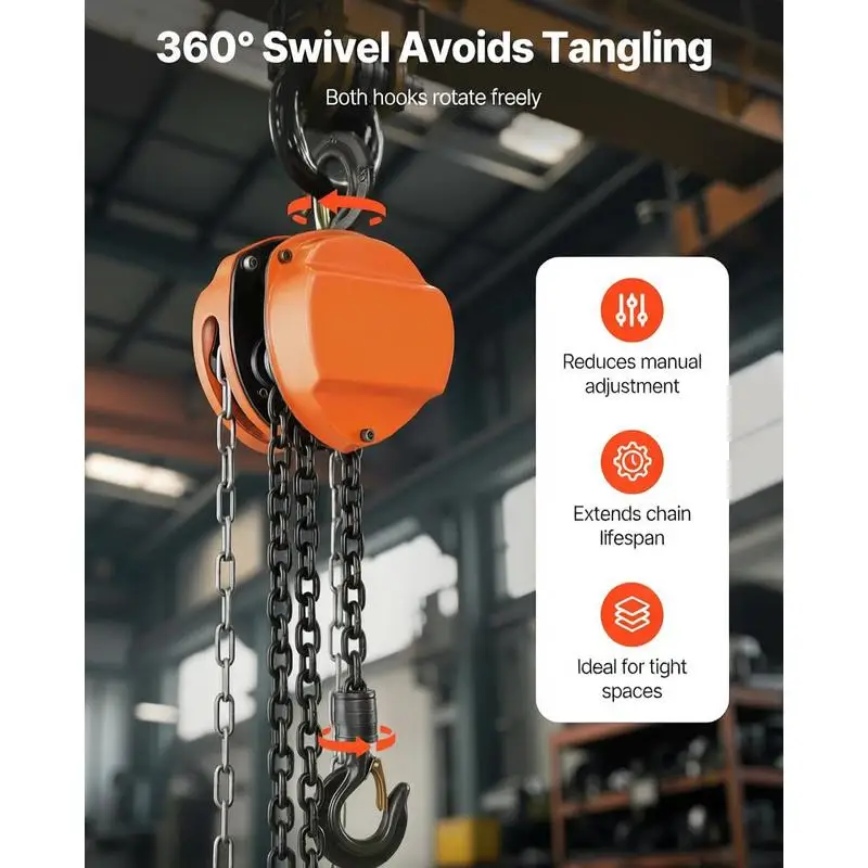 Hand Chain Hoist, 1 Ton 2200 lbs Capacity, Manual Chain Block with Upgrade G80 Galvanized Chain, 10 ft Lifting Height, Heavy Duty Pulley Hoist for Garage Warehouse Automotive Machinery, Orange - view 6