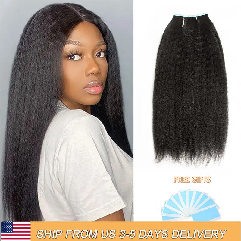 

MRSHAIR Kinky Straight Tape in Extensions Human Hair Real Tape in Extensions Cuticle Remy Tape in Hair Extension 12-24inch 20pcs