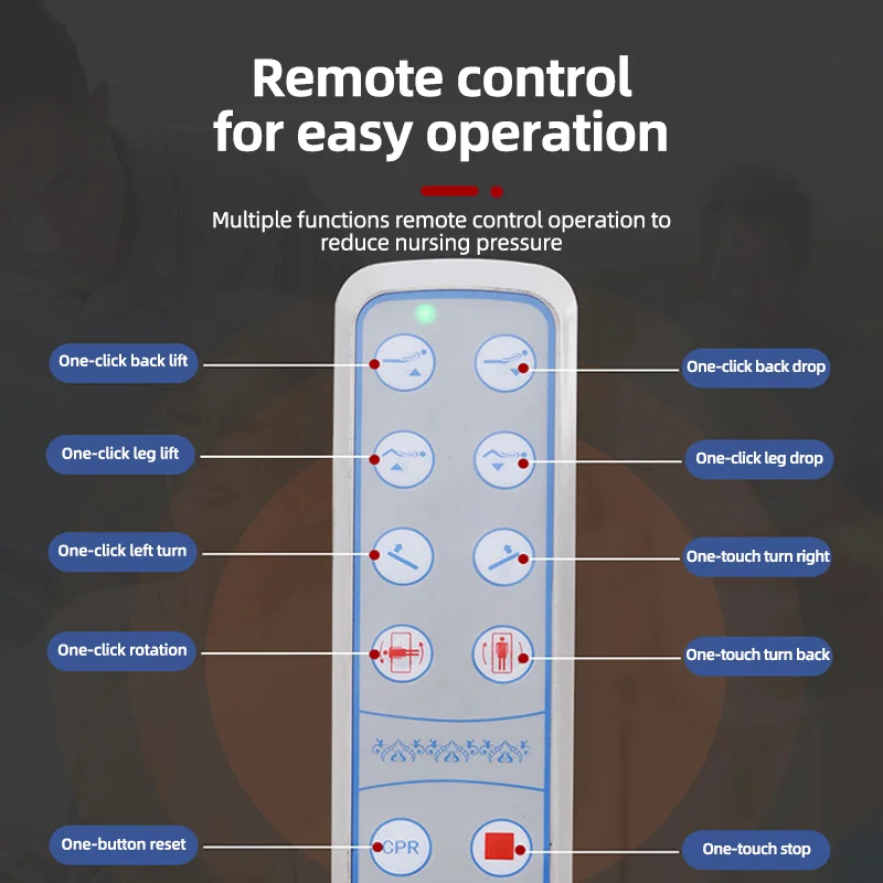 سرير رضاعة خشبي فاخر قابل للتعديل للعناية بالمريض المنزلي لكبار السن 5 وظيفة سرير مستشفى طبي كهربائي أوتوماتيكي دوار #5