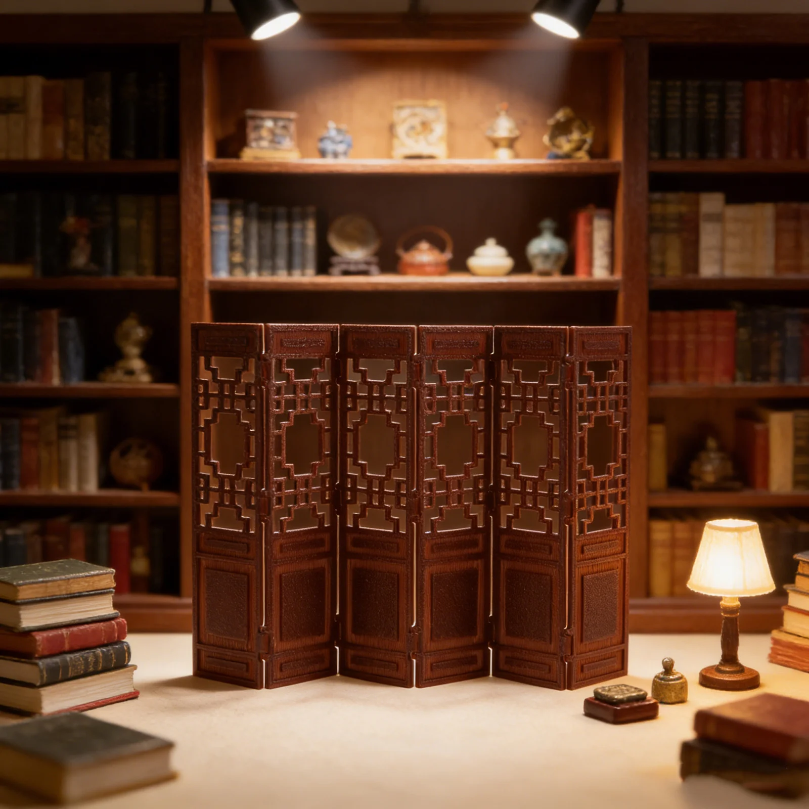 

Mini Chinese Folding Screen 120 Scale Vintage Desktop Decorative Room Divider Screen for Dollhouse Sand Table Miniature