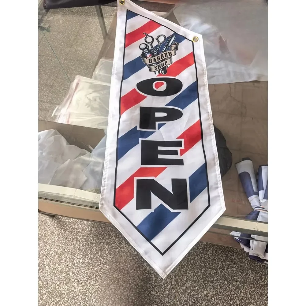 DOUBLE SIDED BARBER SHOP OPEN FLAG 30x100cm WITH CUSTOM ANY COMPANY LOGO BANNER