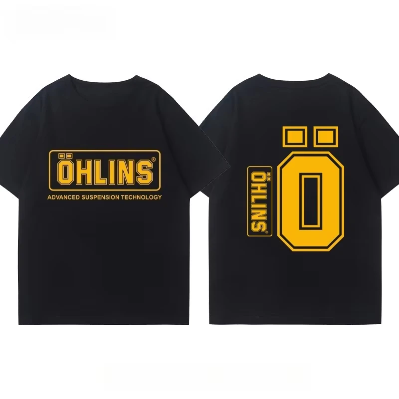 OHLINS Motorcycle Shock Absorber Modified T-shirt Clothes Casual Trendy Brand Men's Women's Car Club Crew Neck Short-sleeved Top