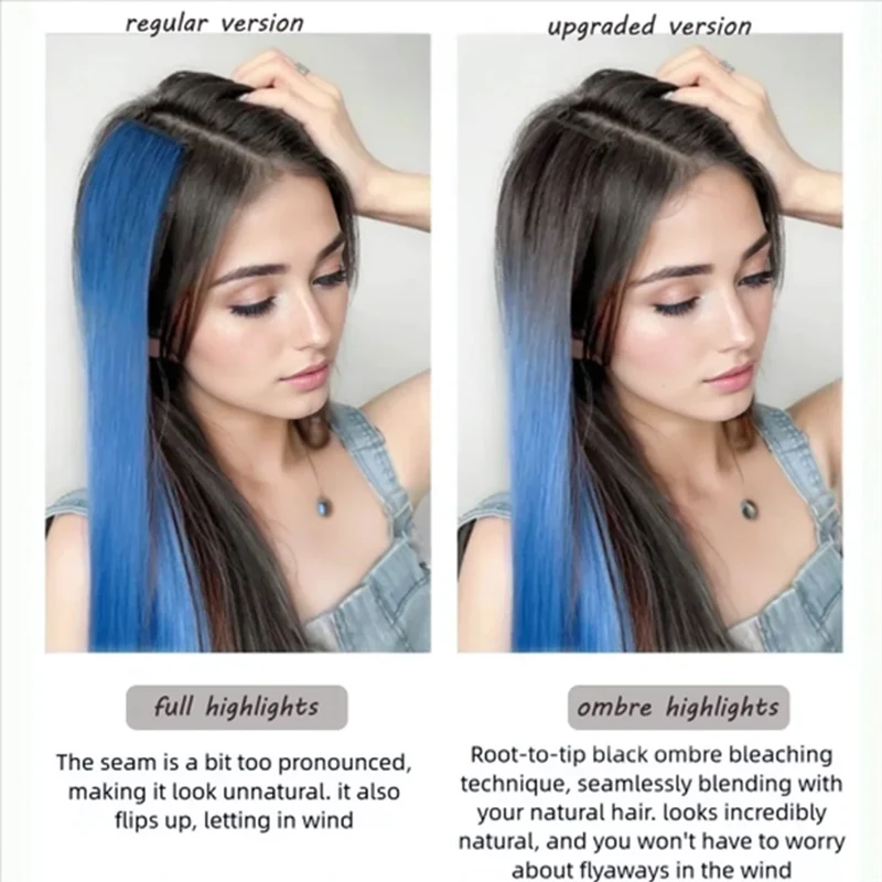 Hair Clips Hair Extensions Wig Synthetic Long Straight Gradient Color Clip-in Hair piece Hair Clips for Hair for Women Wear