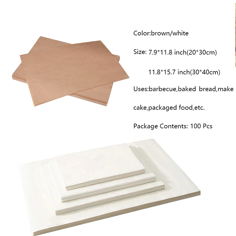 100 Pcs Cookie Sheet Parchment Paper Baking Sheets Pan Line Paper Oil paper butter non-stick paper Oil-proof Baking Paper