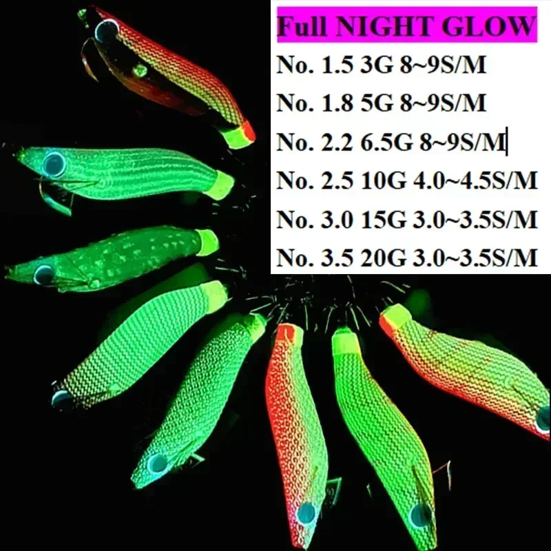 YAMASHITA R 1.5 1.8 2.2 2.5 3.0 3.5 Glow In Dark All Night Wooden Shrimp Sea Fishing Squid Hook Luya Bait EGI JIGS Lure