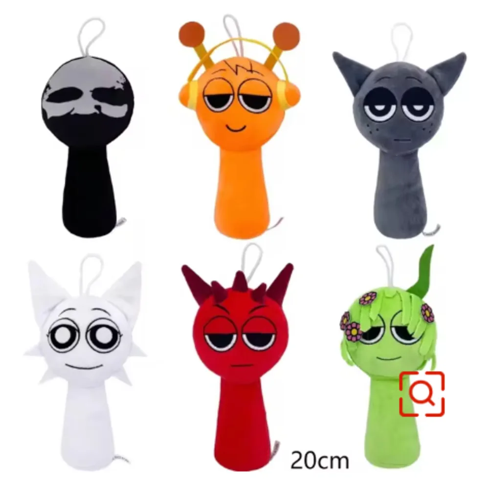 Jouets de jeu d'horreur en peluche Sprunki, dessin animé mignon, oreiller en peluche doux pour enfant, cadeau d'anniversaire et de Noël, poupées en peluche pour enfants, 20cm, 6 pièces