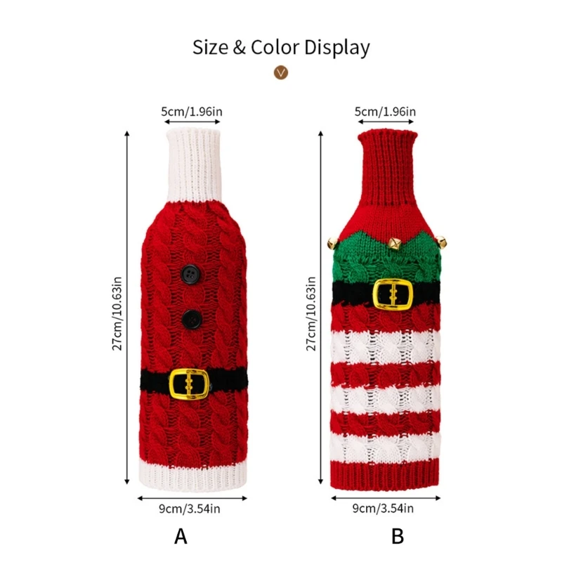 2Pcs Holiday Theme Striped Knitted Wine Bottle Dressings Champagnes Bottle Cover for Christmas Cheer