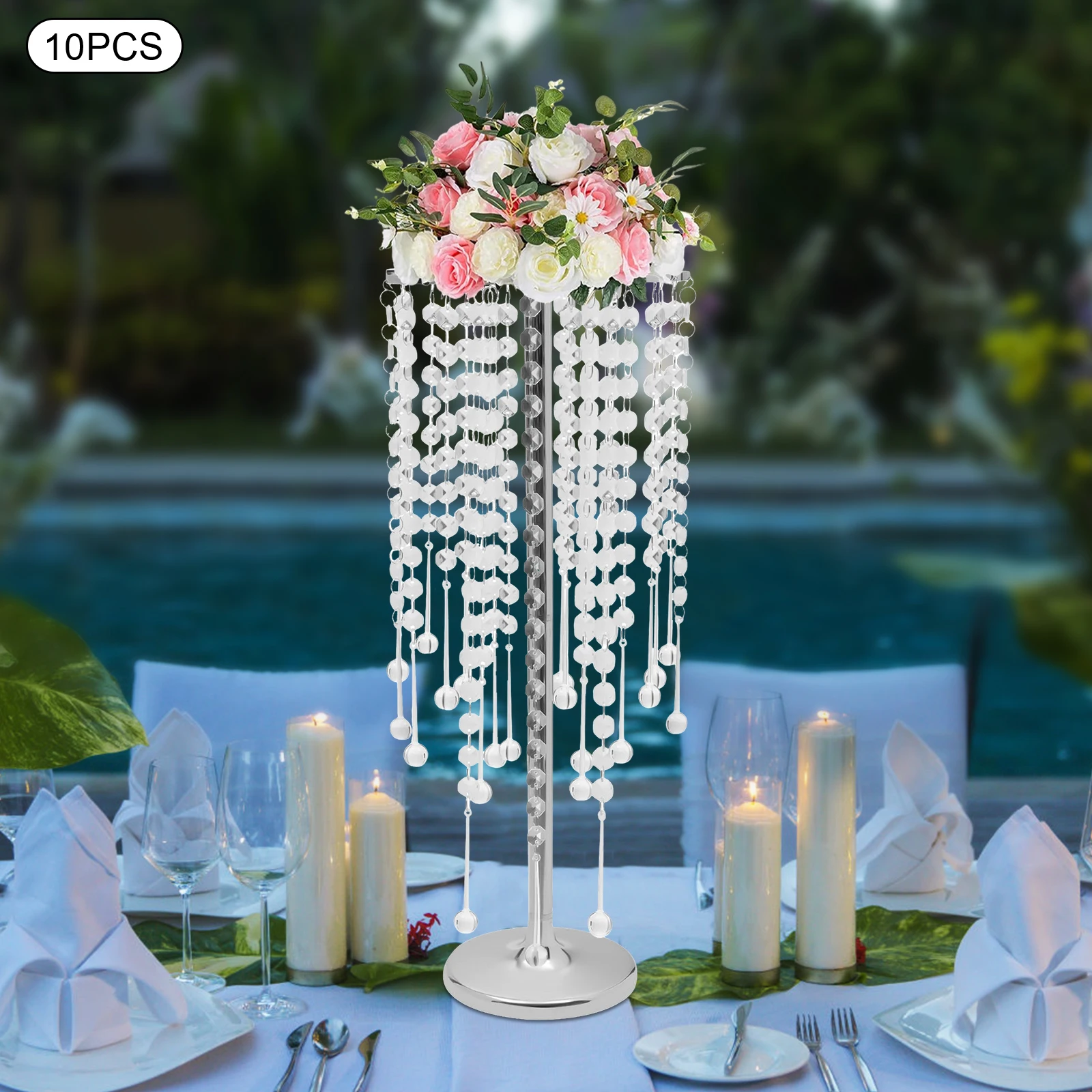 

10Pcs Silver Electroplated Iron Crystal Flower Wedding Display Stand Table Centerpieces, Wedding Supplies Wedding Decoration Wedding Accessories, Fit Wedding Birthday Valentine Christmas Home Event Decor