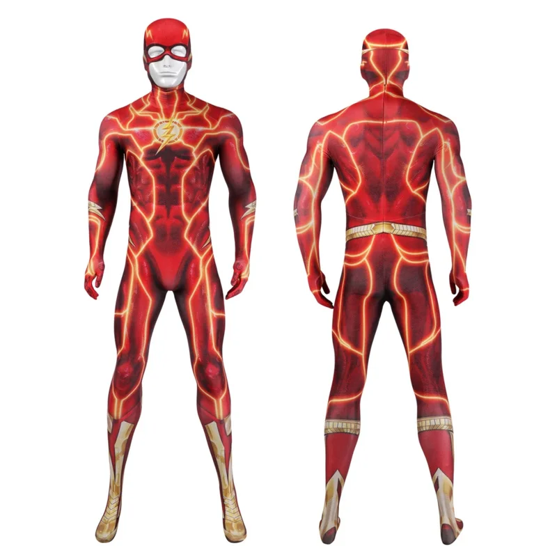 

2025 New Barry Allen 3D Printing Flash Cosplay Point Costume Red Zentai Jumpsuit With Mask For Adult M