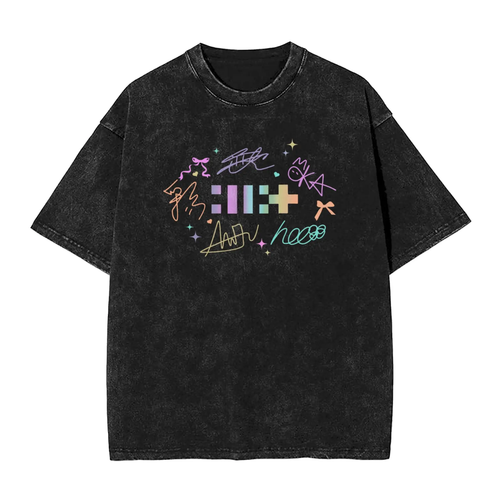 ILLIT South Korea Girls' Group Washed T Shirt Man  Y2K Retro Casual T Shirts Summer O Neck Harajuku Tees Loose Big Size Clothes