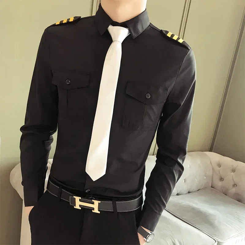 Professional Pilot Uniform Shirt For Men Women Same As Navy Uniform Aviation Engineer Hotel Workwear Flying Officer Shirt