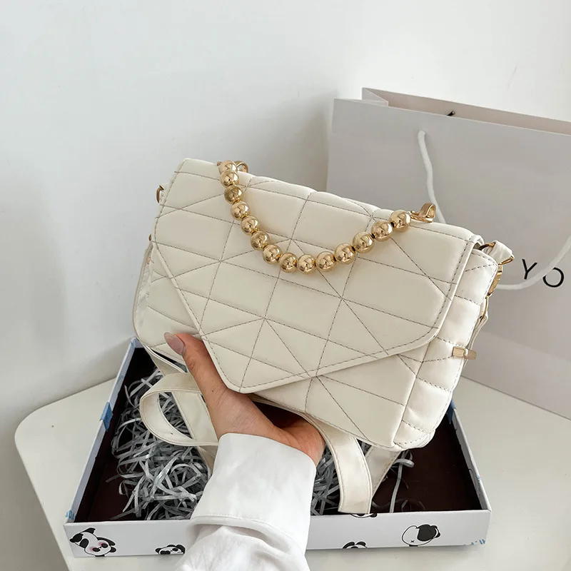 

2023 New Ins Chic Casual Style Flap Crossbody Bags for Women Quilting Leather Chain Small Square Bag Female Shoulder Bags White