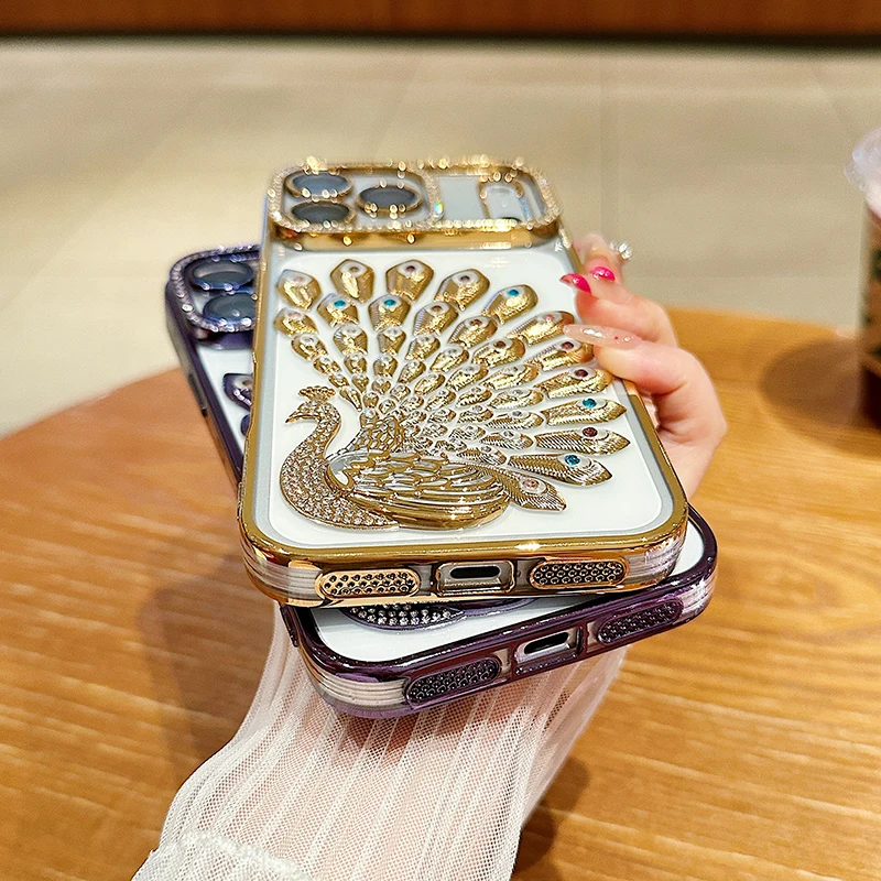 Новый роскошный однотонный противоударный чехол для телефона с павлином для iPhone 17 Pro Max 15 13 14 16 Pro Max, задняя крышка-бампер