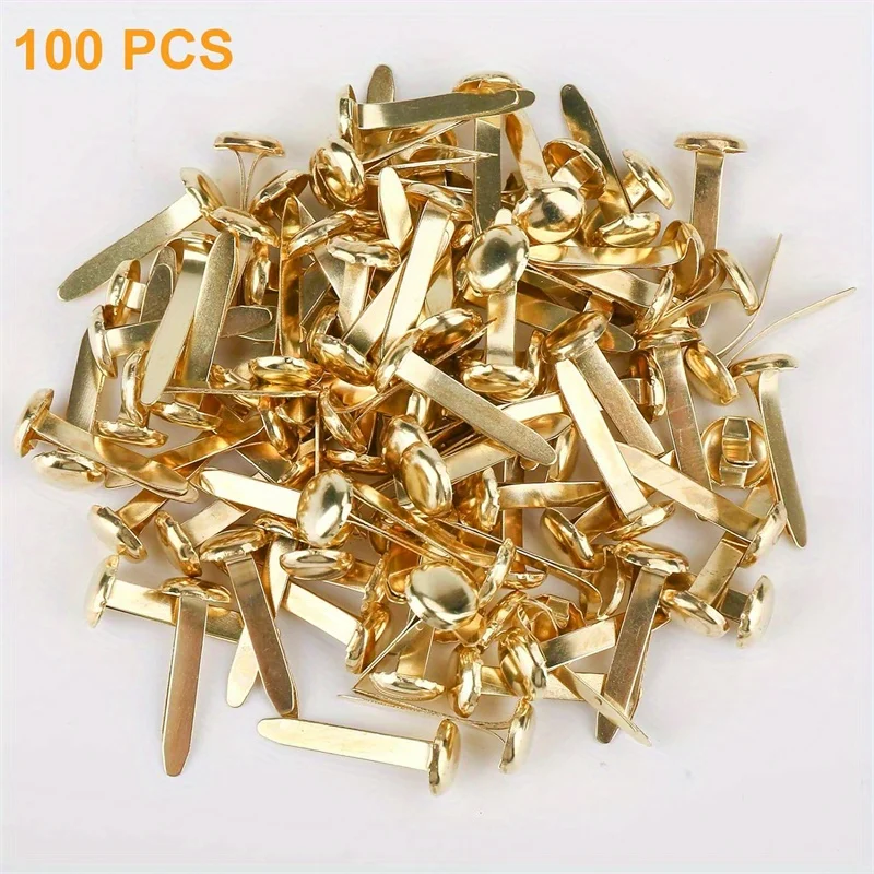 100pcs Mini Brads Brass Fasteners 18 X 8mm Metal Paper Fasteners for Craft Scrapbooking DIY Brad