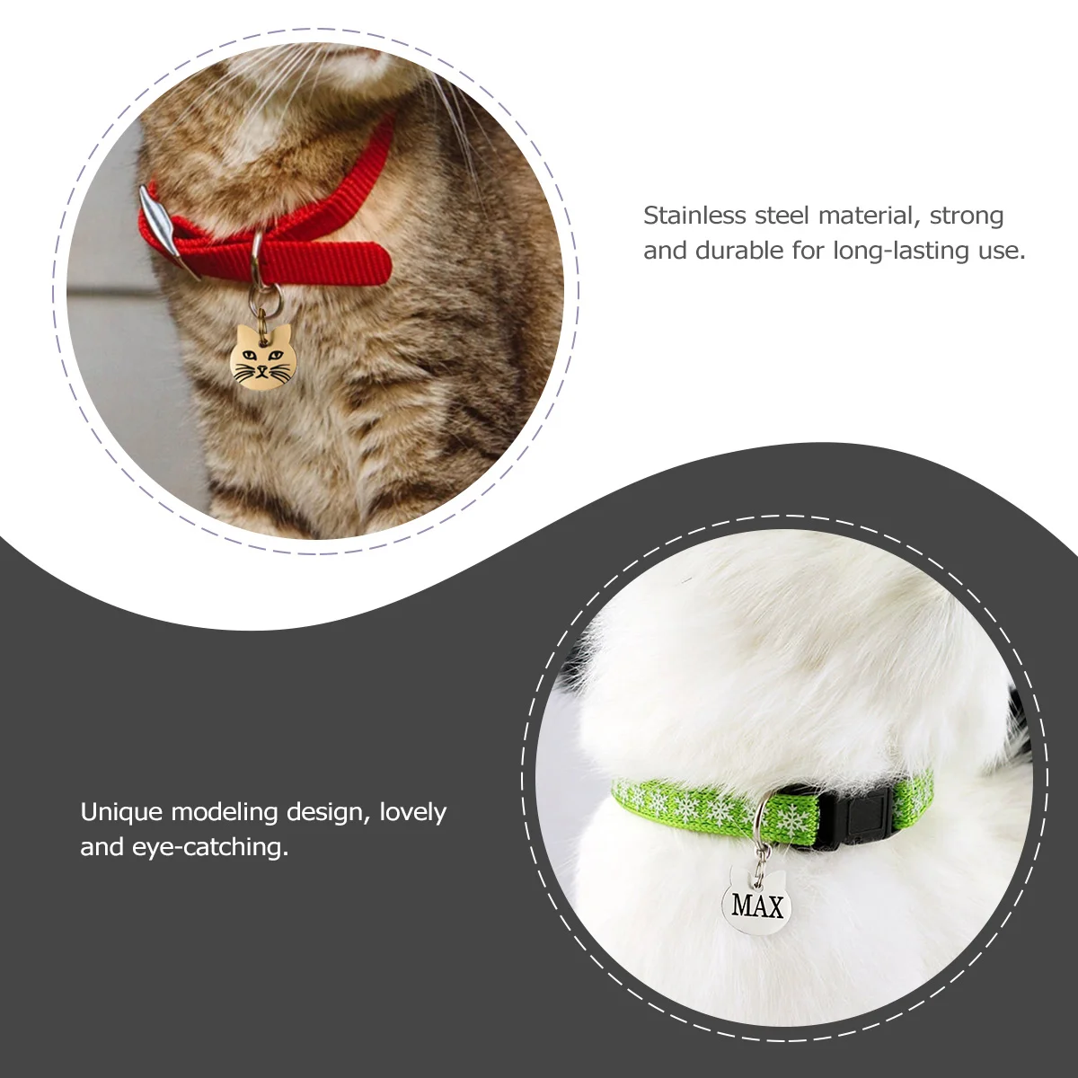 

2Pcs Pet Identity Tag Stainless Steel Long-Lasting Durable Dog Cat Tags Personalized Creative Exquisite Charm Listing Tags