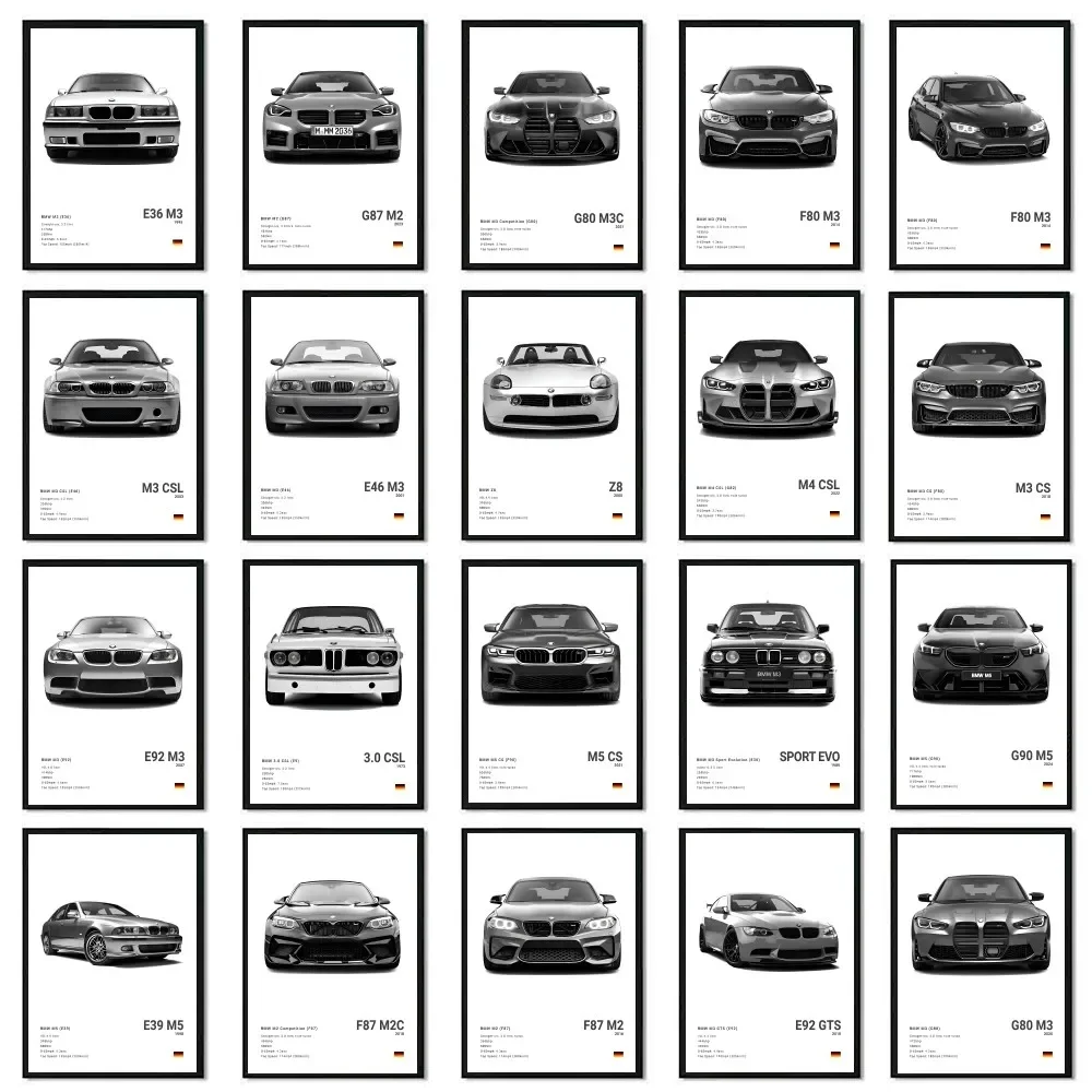 Coches famosos M5 CS G80 M3 pegatina de pared impresión cartel M3 CSL E36 E39 Mural decorativo decoración moderna para el hogar regalo de cumpleaños sin marco