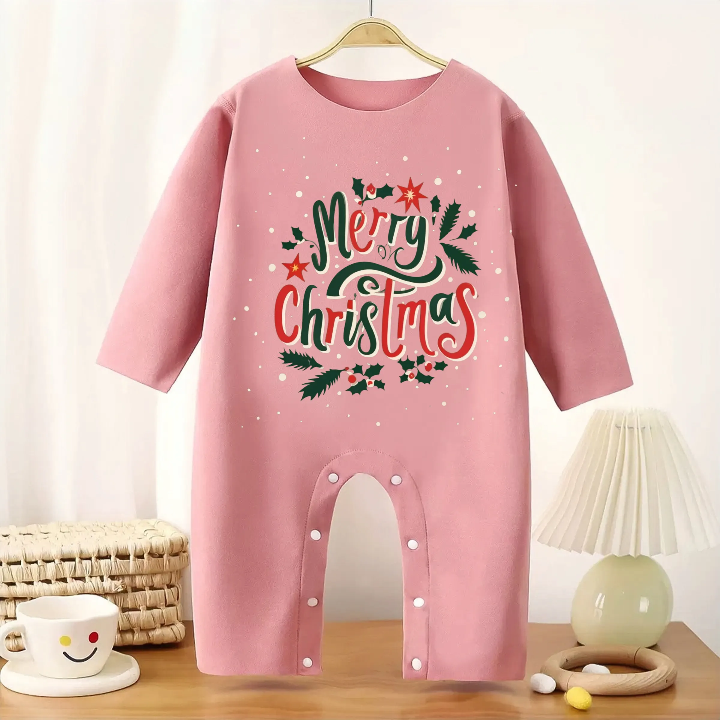 

MINISO Merry Christmas Baby Thickened Jumpsuit Snowflake Gift Infant Longsleeve Creeper Keep Warm for Height 60-90CM Baby Cloth