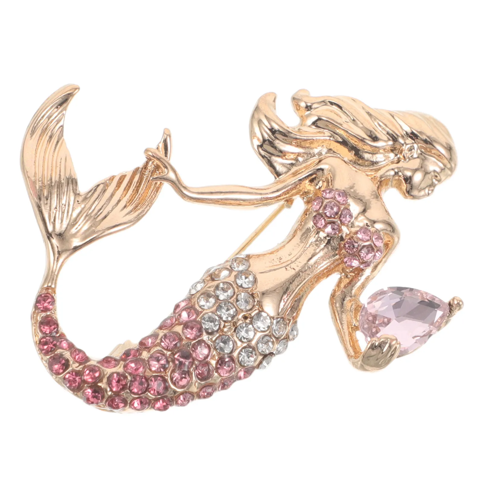Diamond Mermaid Brooch Rhinestones Dainty Pin Fish Badge Dress Elegant Lapel Broaches for Women