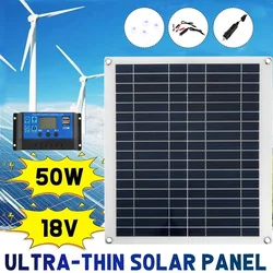 50W 18V Solar Panel Portable Dual USB Solar Cell Battery Charge Power Bank for Mobile Phone Outdoor Camping Fishing Hiking