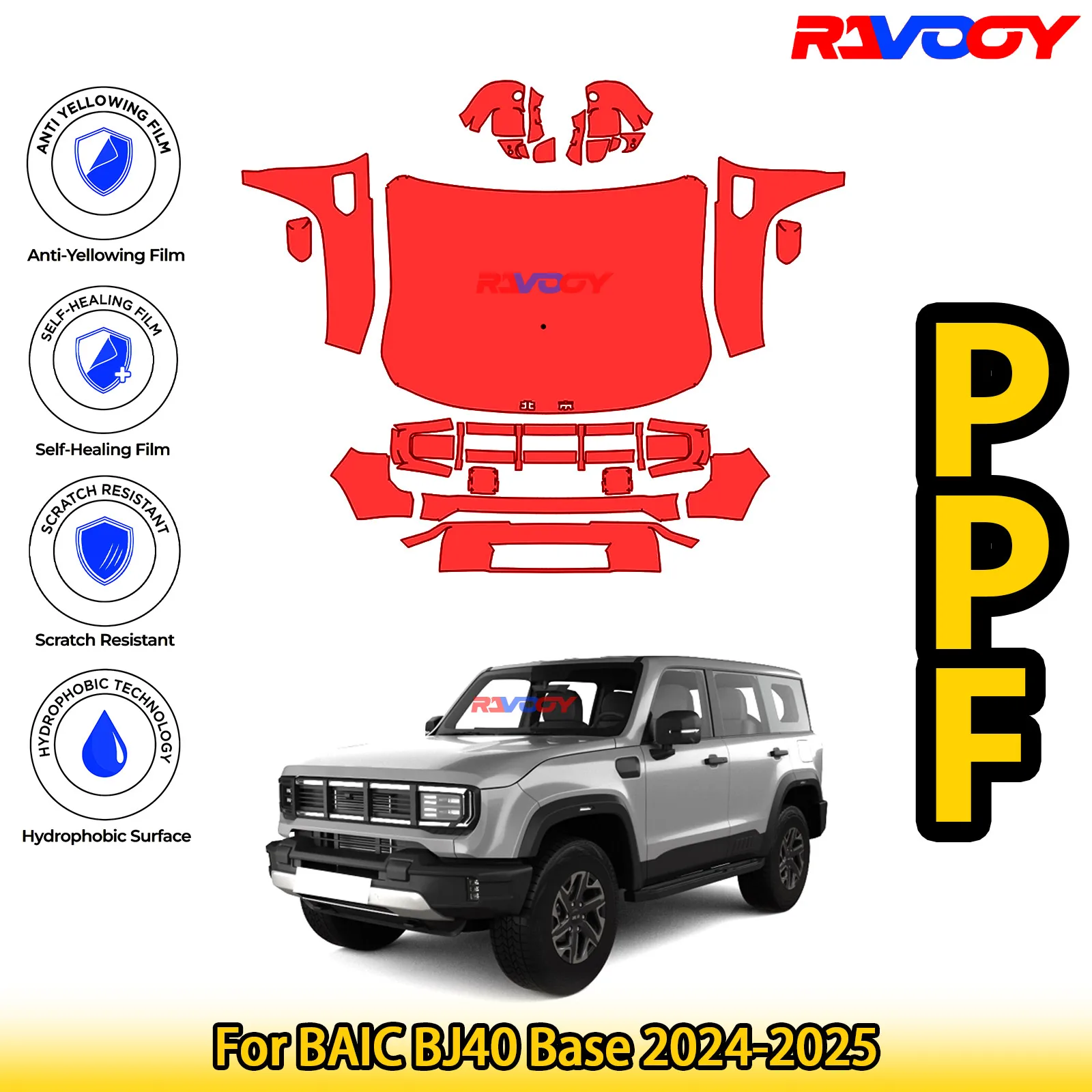 لقاعدة BAIC BJ40 2024-2025 لامعة سوداء غير لامعة مسبقة القطع الأمامية PPF عدة طبقة حماية الطلاء