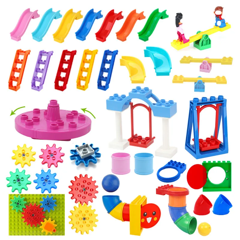 

Classic Big Building Blocks Accessories Compatible Bricks Pipeline Sets Seesaw Swing Slide Ladder Pipe Playground Toys Baby Gift