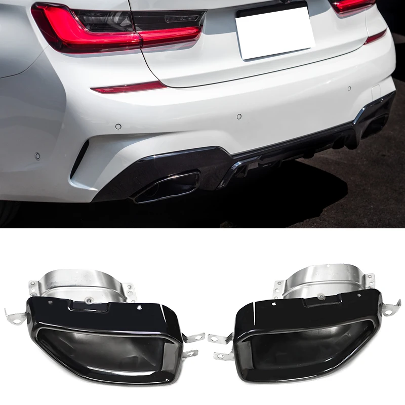 Car Exhaust Stainless Steel Square Exhaust tip Muffler Tip For BMW 3 series G20 G21 330i 320i 330e Upgrade M340i Look2019 2020+