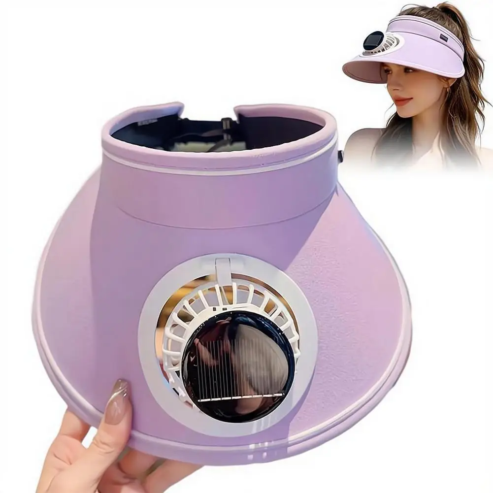 Wide-brimmed Hat Fan With Cooling Fan For Women Empty Top Summer UV Protection Outdoor Beach Travel Hat