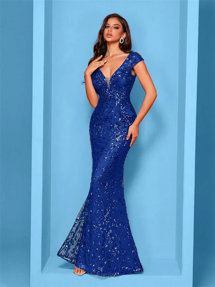 Lucyinlove elegantes Champagner Abendkleid für Frauen lange 2024 Luxus Meerjungfrau formelle Pailletten Abschluss ball Hochzeits feier Cocktail