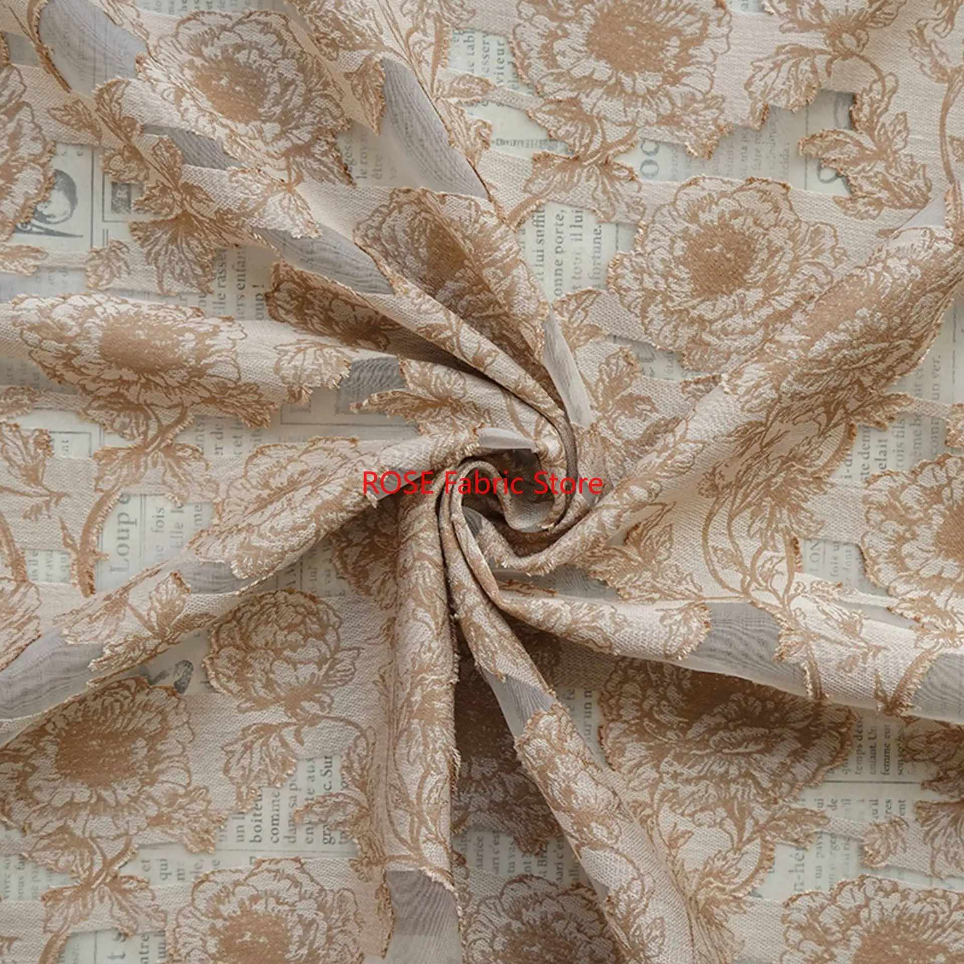 1 Meter Peony Floral Semi Sheer Cut Out Jacquard Fabric Spring Summer Elegant Gown Dress Coat Soft Sewing Fabric