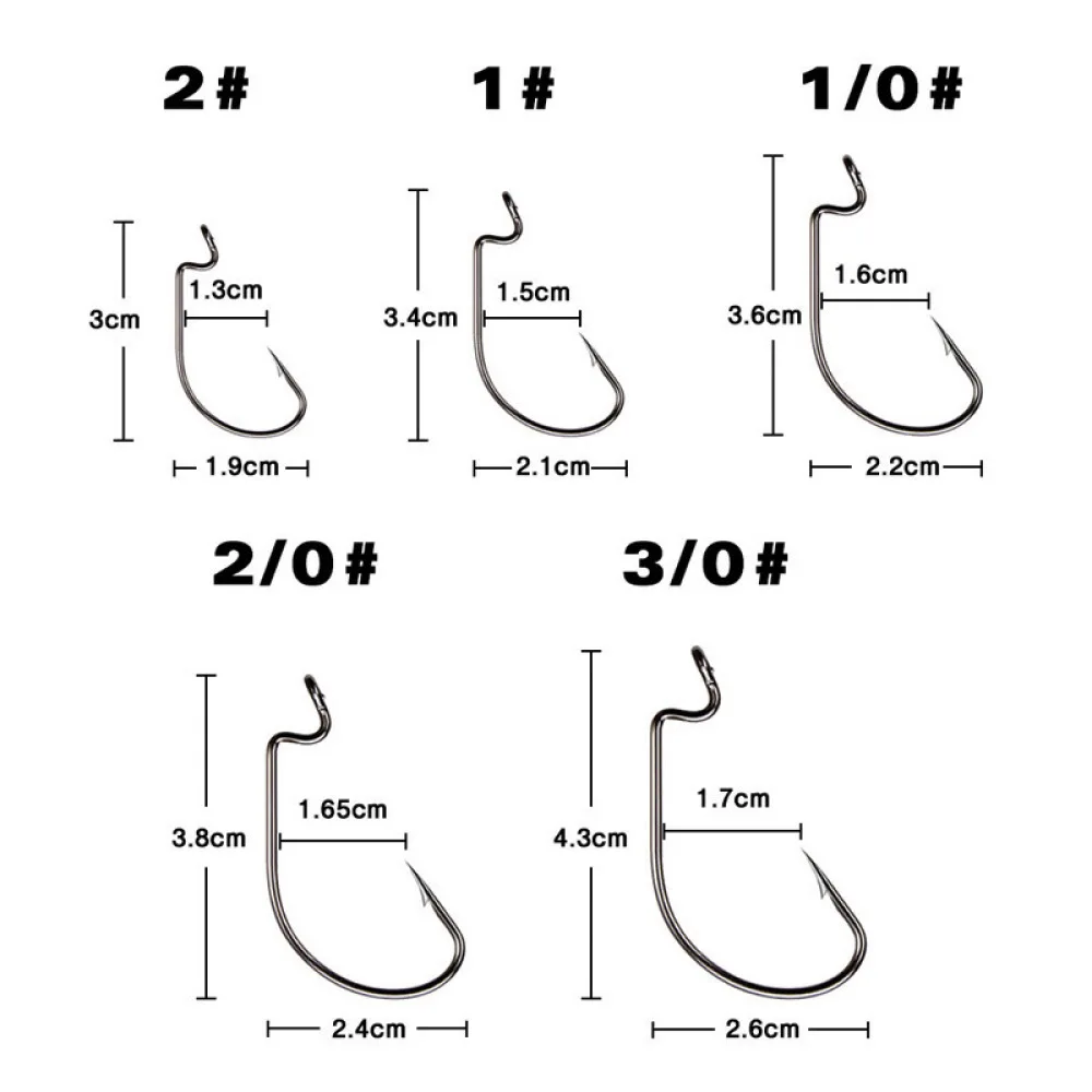 51 Black Nickel Offset Worm Hooks Hardware Fishing Swivel Tackle Terminal Kit Freshwater Saltwater Soft Bait Texas Tools