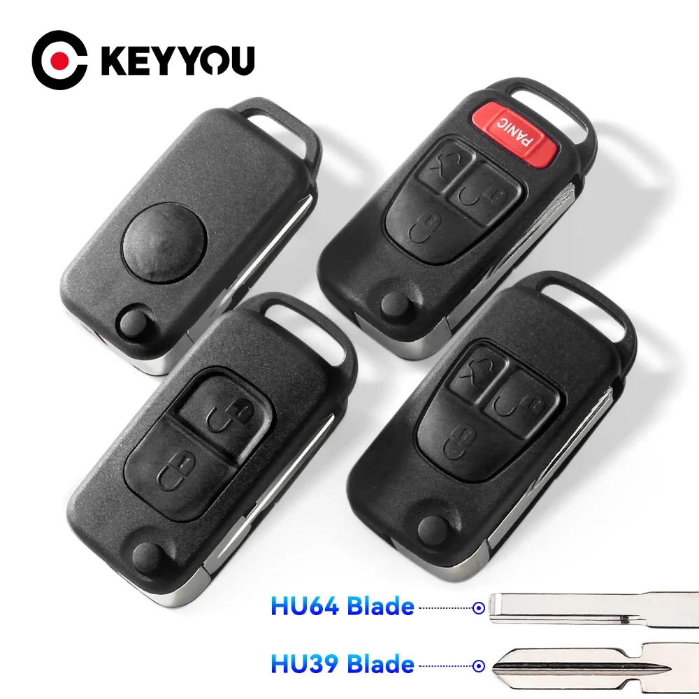 KEYYOU For Mercedes Benz W168 W124 W202 W203 A C E ML C CL S SL SEL SLK E113 Fob Uncut HU64 HU39 Flip Remote Car Key Shell