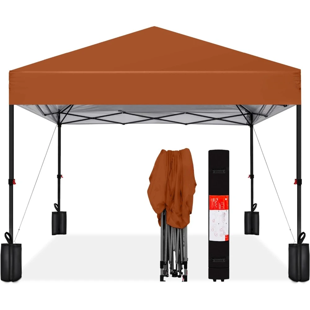 

10x10ft 1-Person Setup Pop Up Canopy Tent Instant Portable Shelter w/ 1-Button Push, Case, 4 Weight Bags - Rust