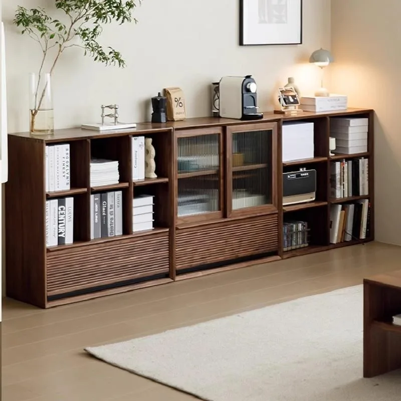 

Japanese-style short bookcase North American black walnut all solid wood free combination living room storage cabinet storage