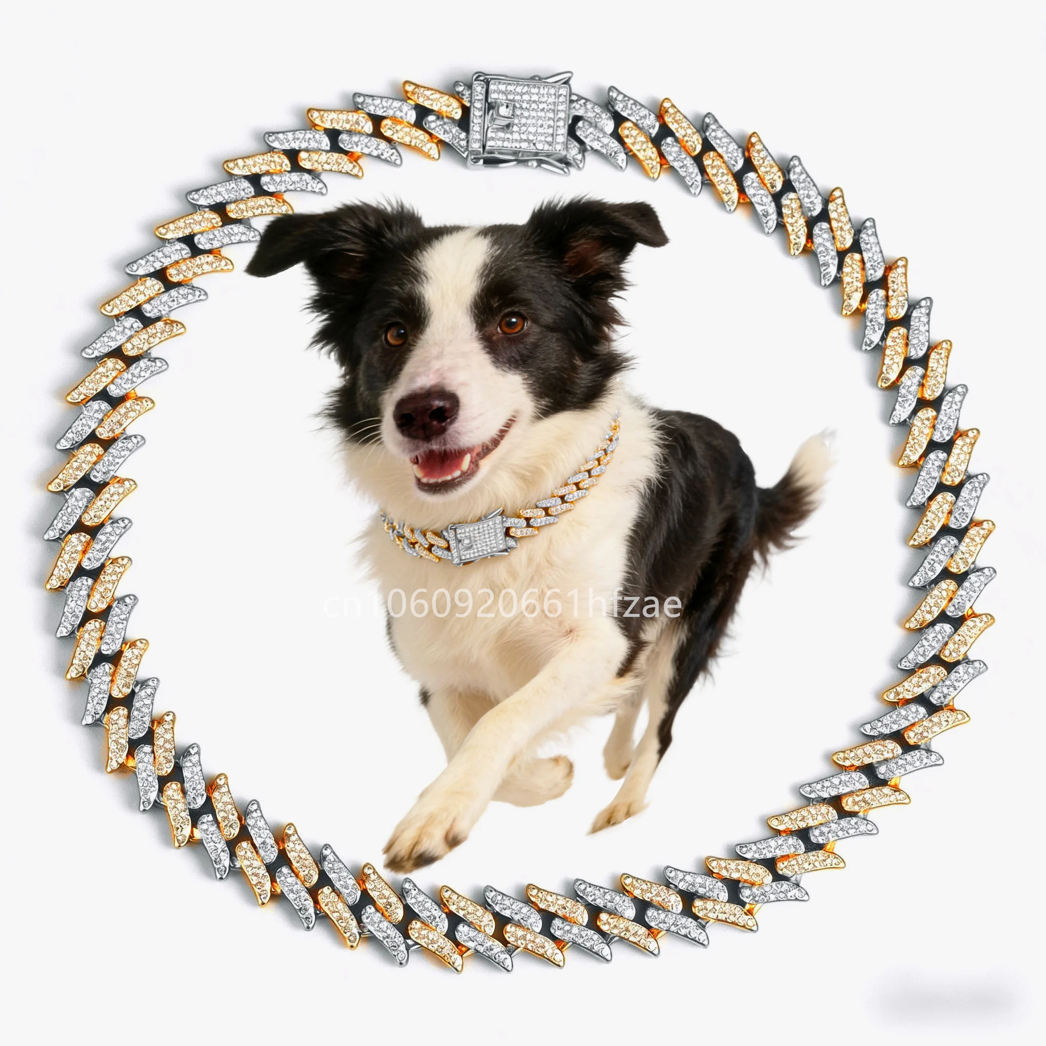 

Luxury Designer Thorn Cat Dog Collars Bling Diamondd Cuban Chain Dogs Necklace Gold Silver Biocolor Pet Jewelry Accessories 16mm