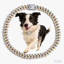 Luxury Designer Thorn Cat Dog Collars Bling Diamondd Cuban Chain Dogs Necklace Gold Silver Biocolor Pet Jewelry Accessories 16mm