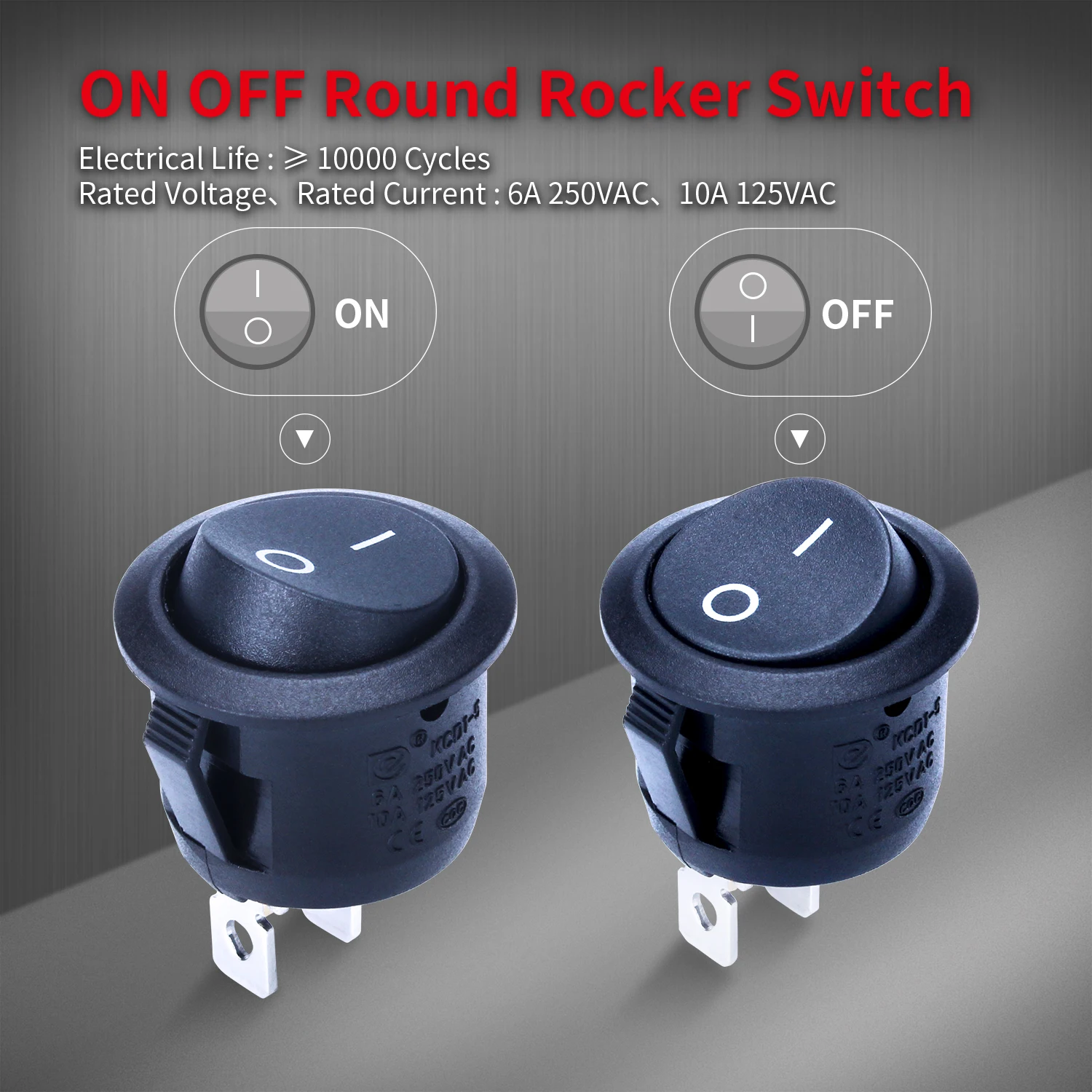 DaierTek 5PCS Round Rocker Switch ON Off SPST 20mm Mini Toggle Switch 12V for Car Automotive RV 2 Pin Switch 120V Wired KCD1