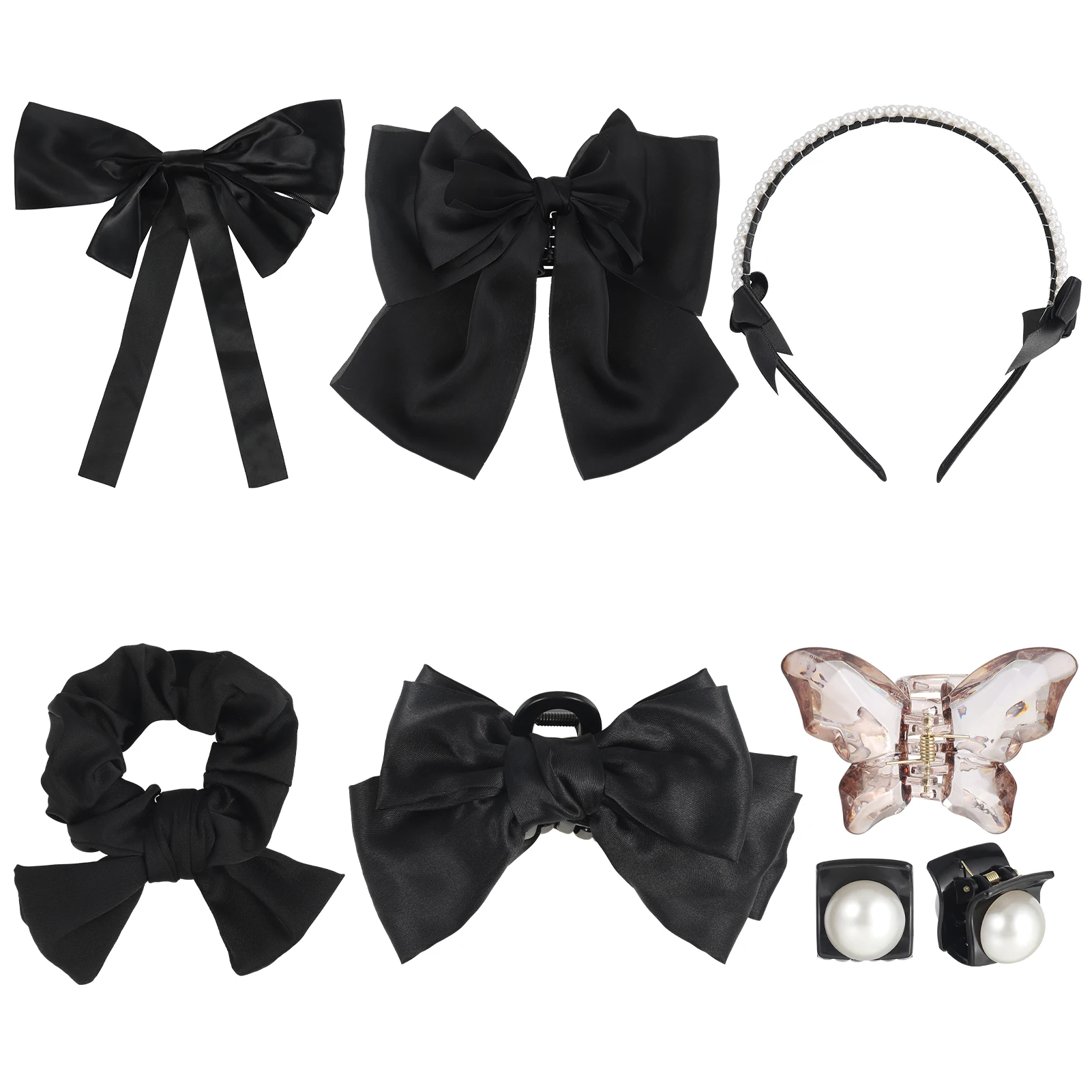 7PCS Big Bow Hair Clips Kits,Ribbon Bowknot Hair Clips French Style with Long Tail for Women Girls Hair Decorations Accessories