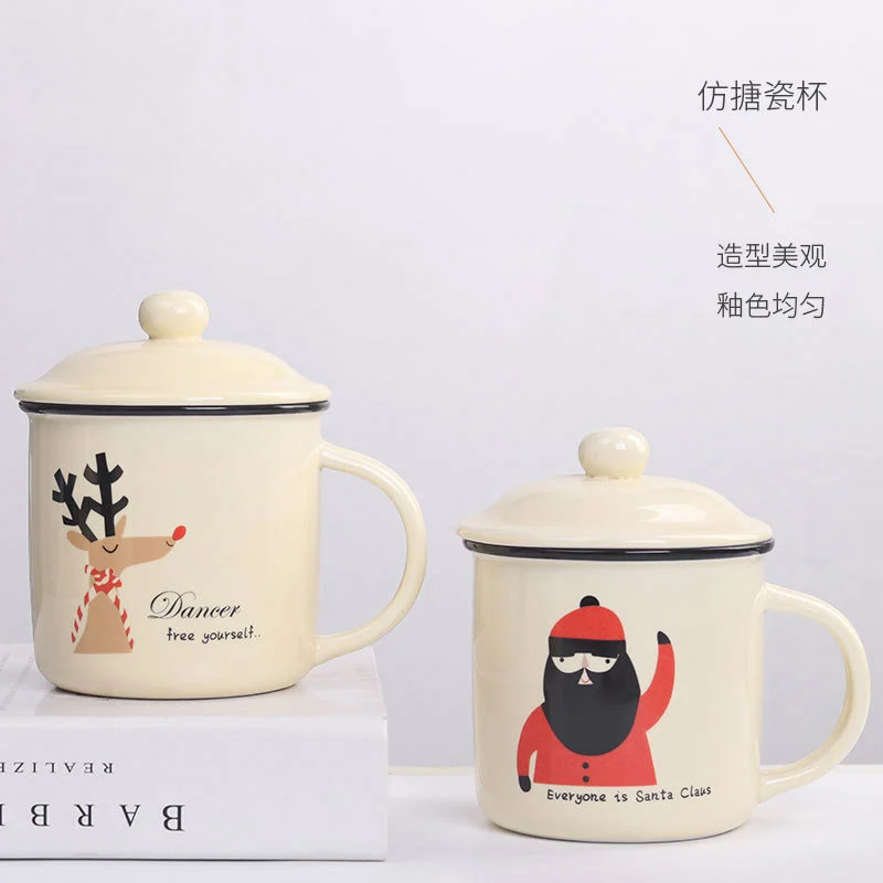 Nostalgic ceramic cup mug household water cup creative student cup coffee cup with lid can be ordered