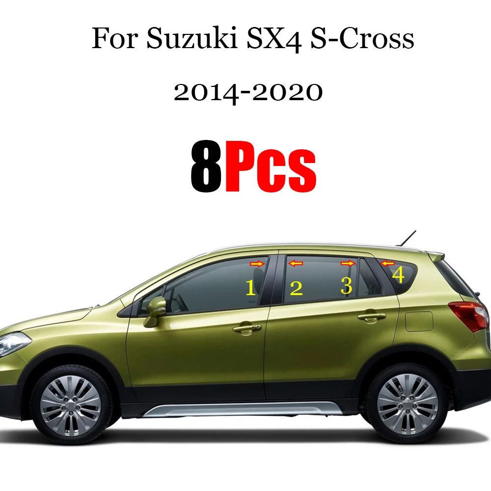 

8PCS Polished Pillar Posts Gloss Black Fit For Suzuki SX4 S-Cross 2014 - 2020 Window Trim Cover BC Column Sticker