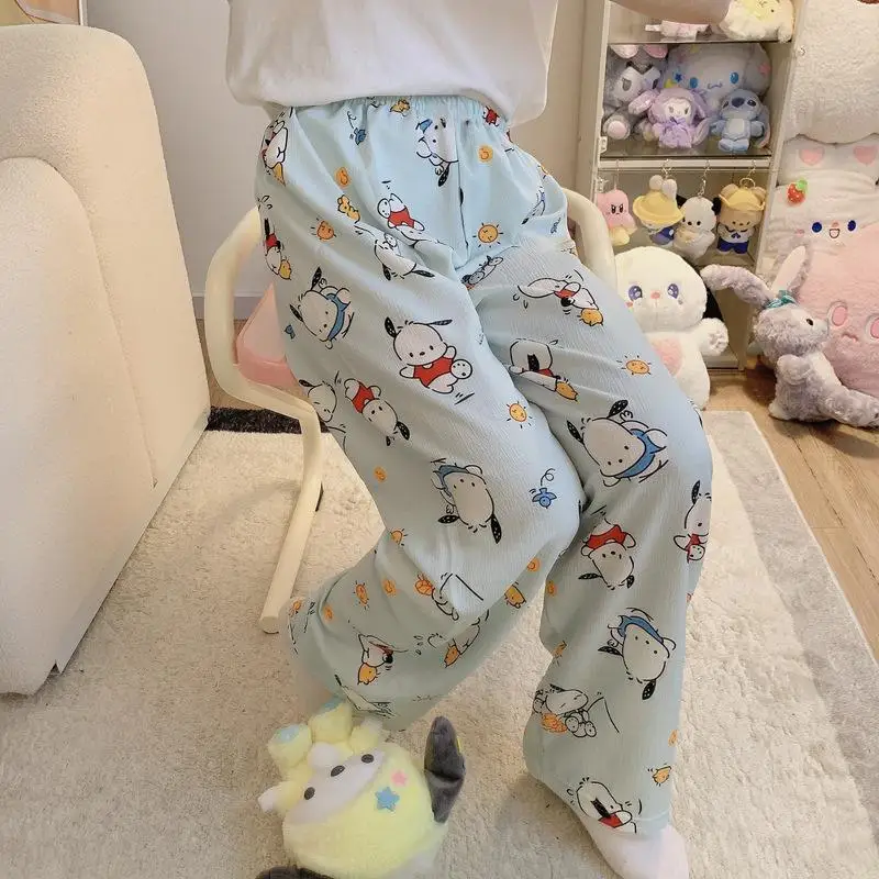 

Ins Hello Kitty Sleep Pants Women Long Pants Ins Style Simple Cartoon Loose Home Thin Trousers Sanrio Kawaii Cute Anime Fashion