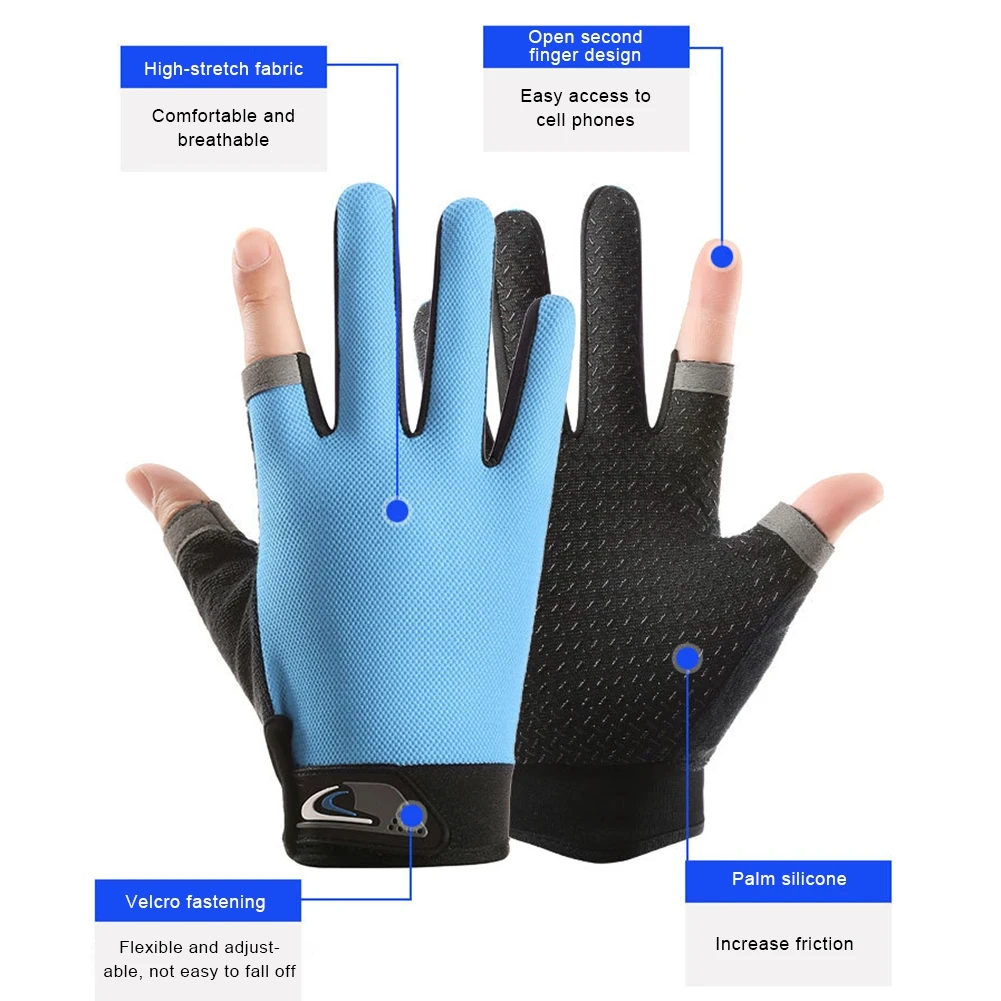 Two Finger Fishing Gloves Touchscreen Cycling Sports Gloves for Hiking Driving Rowing Wear-Resistant Breathable Fishing Gloves